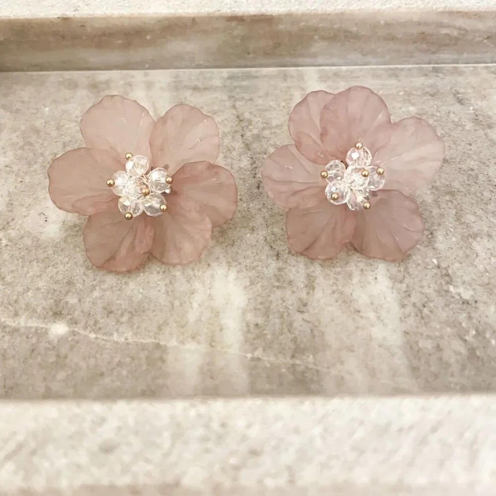 925 Sterling Silver Flower Petal Earrings Large Statement Earrings Floral Studs - Picture 4 of 12